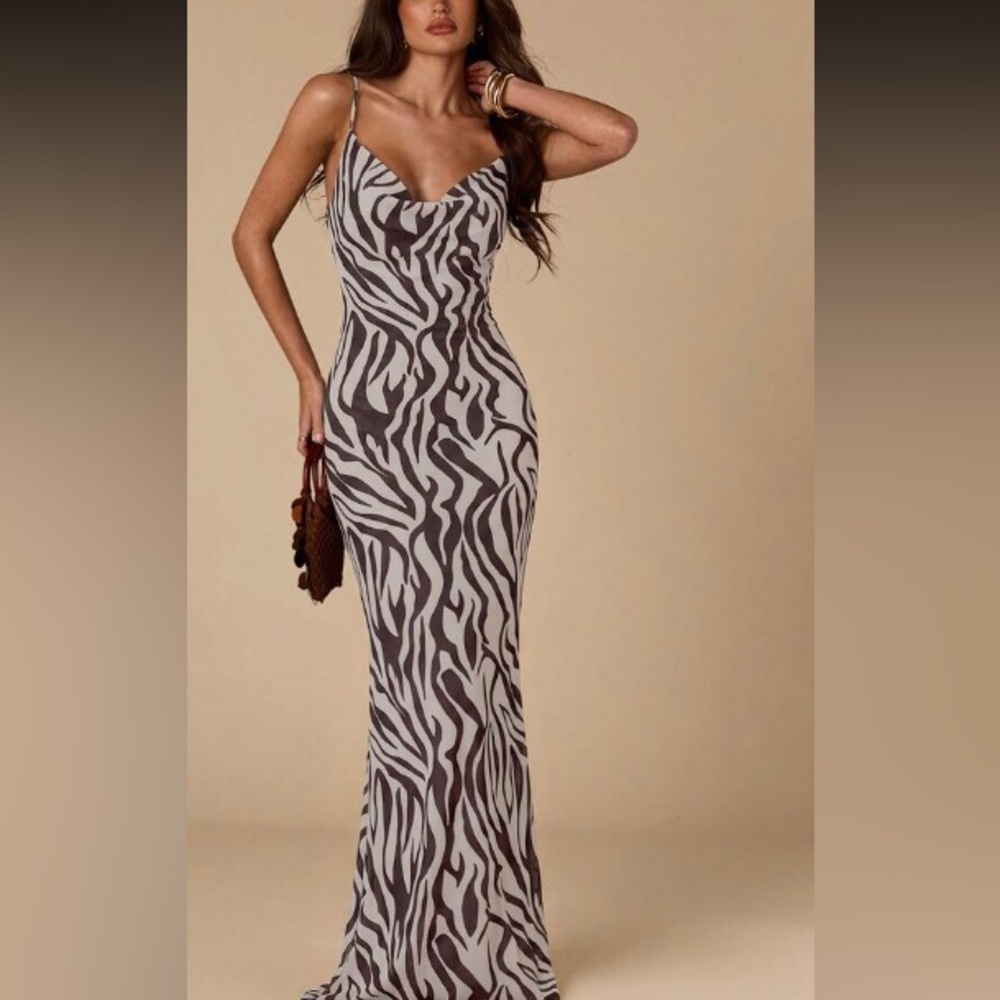 Zebra Print Slip Dress with Cowl Neck